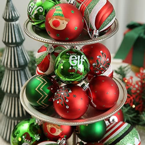 WBHOME 16CT Божиќни украси за божици Поставете 3,15 инчи / 80мм - црвена и зелена, избришана божиќни украси за Божиќ, празник за празници,