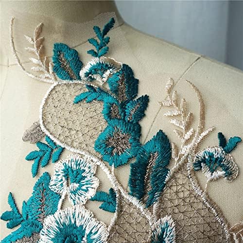 Зелена чипка ткаенина везена цветна закрпи ги аплицира исечоците класичен јака мрежа за залепени закрпи за свадбени декор фустан 2 парчиња