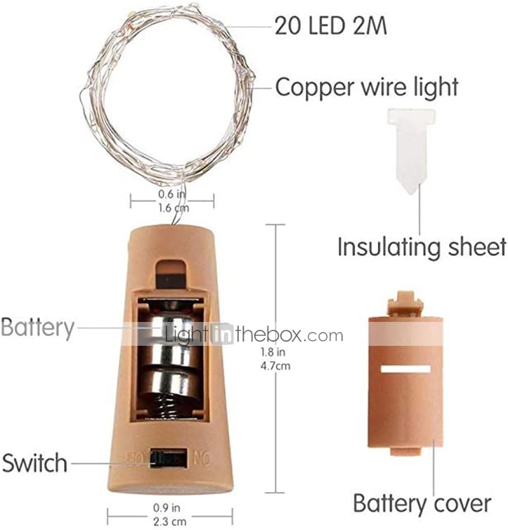 Lightinthebox 10 пакувања светла за шише со вино со плута, 20 LED батерии управувани со бајка мини жици од бакарна жица starвездени
