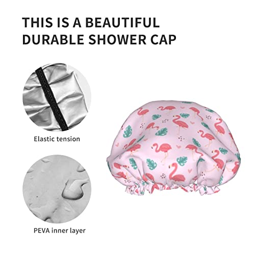 Womenените што можат да се користат затегнати капа за коса, розова симпатична фламинго двојни слоеви водоотпорна капа за бања за туширање