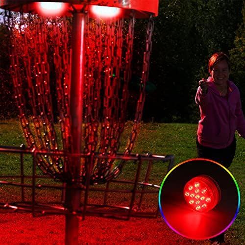 2 парчиња LED светла за корпа за голф со диск, далечински контролирано водоотпорен диск голф ноќни светла мулти обоени лунарни додатоци за голф
