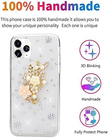Како-Зеке Елегантна Телефонска Кутија Компатибилна Со Samsung Galaxy S22 6,1 инчи 2022, Bling Handmdae Серија Цвеќиња Цветен Дизајн Девојки Жени