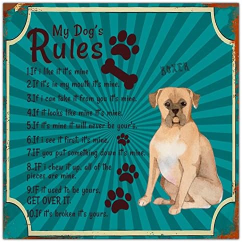 Алиојоит Правила на моето куче Смешно кучиња метални калај знаци со плакета за кучиња печати знаци рустикална метална чинија античка