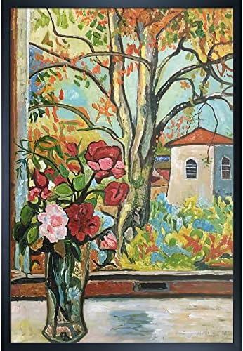Ла пастише букет цвеќиња пред прозорецот во Сен-Бернард со студио црно дрво рамка, 25,5 x 37,5