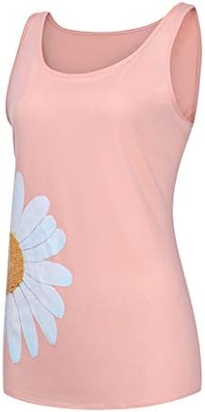 Women'sенски плус големина на маргаритка за печатење на вратот без ракави на вратот на вратот на вратот на маицата на маицата блуза