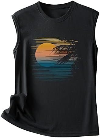 Ретро резервоар врвот за жени палми зајдисонце плажа за сурфање уметност тенкови врвови лето случајно лабаво вклопување маица