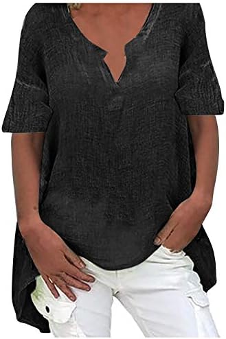 uikmnh женски полу ракав врвен ракав на лактот летни блузи, обична маица монохроматска долга должина блузи со долга должина кошула