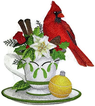 Надвор од обичајна Божиќна птица {кардинал и Божиќен чај} везено железо на/шие лепенка [6,9 *7,82] [Направено во САД]
