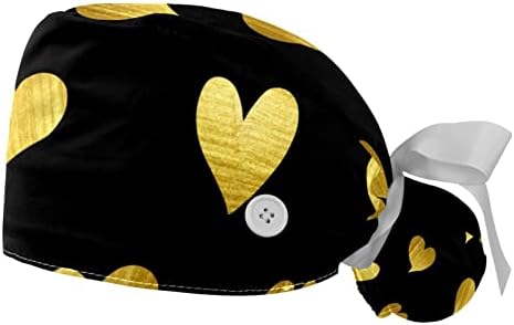 Работно капаче Златни срца Беспрекорна шема Печатени заштитни капачиња за коса за дишење на пот, апсорбирање на шапка со коњчиња