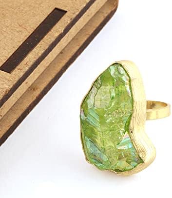 Guntaas Gems Crystal Hualing Aura Quartz Brass Gold позлатен суров аура кварц прилагодлив прстен