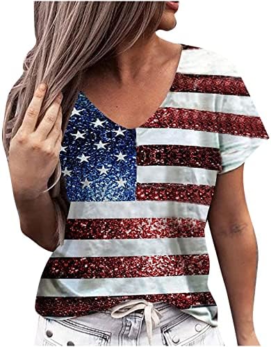 Врвови за бранч за жени кратки ракави против патриотски графички графички тенок туники блузички маички дами 2023 QV