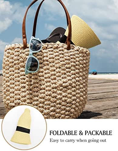 Летни капи на сонце од слама плажа за жени со УВ заштита Широк објек Федора Панама Пакувана капа за патување