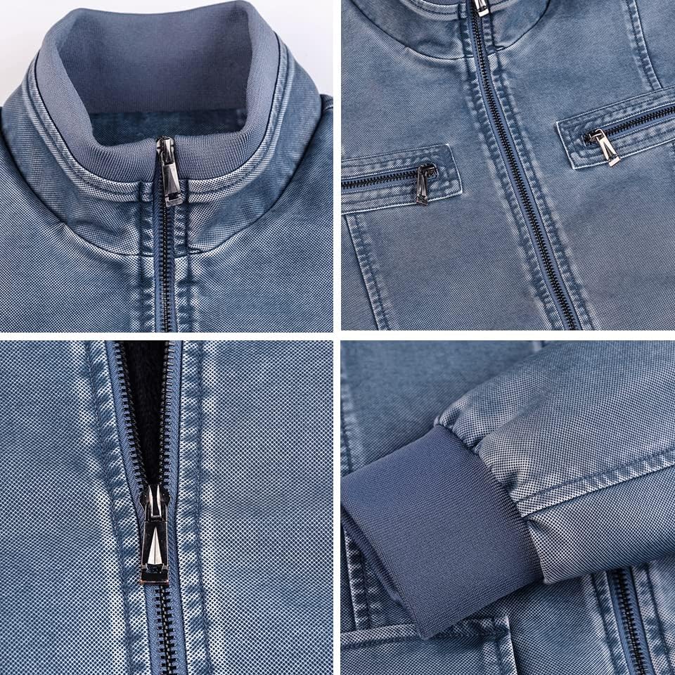 Менс кожни јакни што се перат кожни облеки со моторцикли патенти џебови машки палти за ПУ
