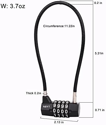 Небит челичен кабел јаже 4-цифрен комбиниран катанец, рачка на вратата на кабинетот, дијаметар3/16 , должина7 ， погоден за шкафчиња, ормани