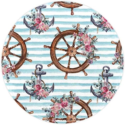 Heoeh Anchor Compass Wheel Rose Stripe, Nonlip Doormat 15,7 Тркалезни теписи теписи за деца за бебиња за бебиња