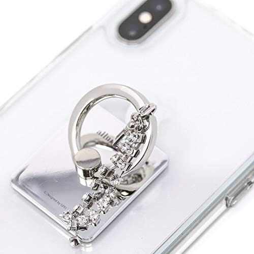 Завршен држач за прстен за мобилни телефони - штанд за паметни телефони во Белита Кристал W/ 360 ротација на прстот за прсти, коцка, сребро