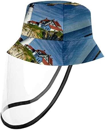 Заштитна капа за возрасни со штит за лице, рибарска капа Анти сонце, пејзаж океански светилница на морскиот брег