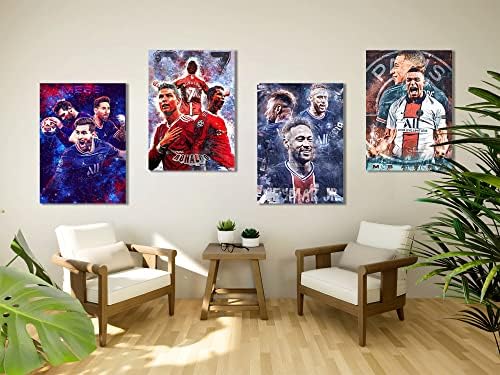Познатиот Фудбалски Суперѕвезда Роналдо, Меси, Нејмар И Мбапе Сет од 4 Постер Отпечатоци Ѕид Декор Спална Соба За Дневна Соба Спорт Соба Подарок