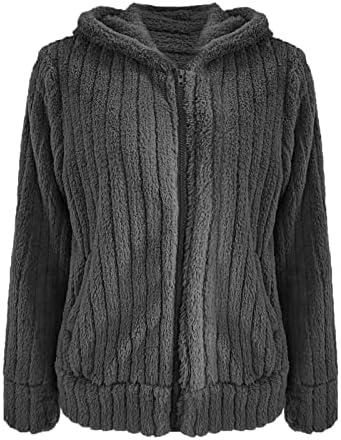 Huенски нејасни јакни од Хуанкд Обично топло плишано цврсто патент во џеб со качулка, лабав палто, меки јакни