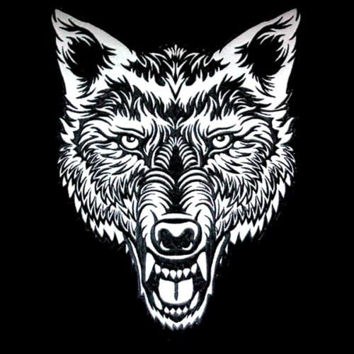 Вегасби големо осамен волк глава лепенка светло рефлексивна тетоважа со мастило уметнички везени железо-на лепенка за јакна елек голема