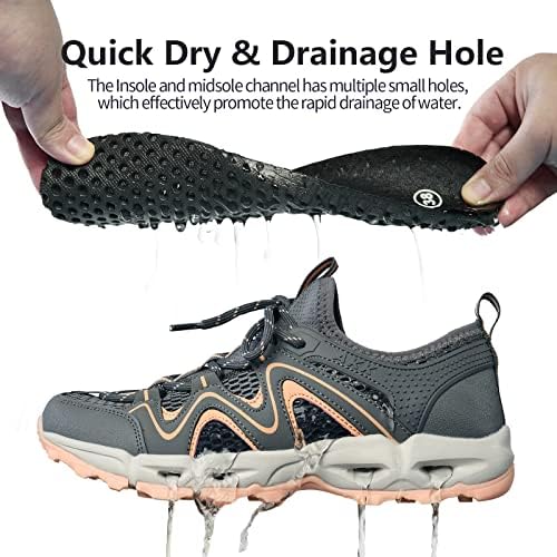 АКК женски чевли за пешачење со вода - повеќенаменски брзи суви патики не лизгаат и лесни и дише за спортско спортско патување за