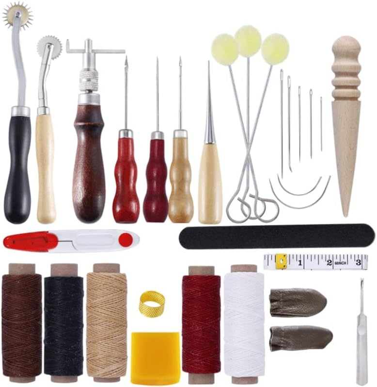 Професионална кожна занаетчиска алатка комплет DIY рачно изработени алатки за шиење алатки за резба на седло комбинирана комбинација