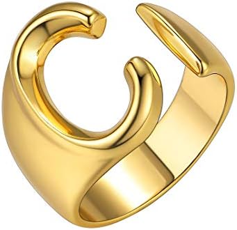 Клучен стил Златен Накит Златен Задебелен Почетна Буква Отворен Прстен Прилагодлив, Женски Прстени За Изјава Персонализирани Врежани