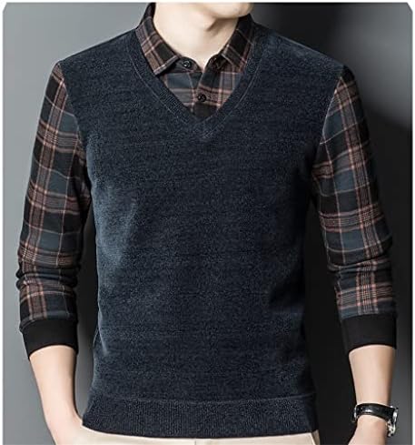 MJWDP лажен дво-парчен машко џемпер зимска облека кај млади луѓе со кошула плетена маица мажи