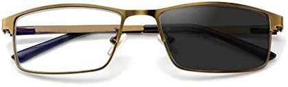 Фотохроматски очила за читање Очила за транзиција на леќи за возење на очила за очила за очила за сонце +1,5 јачина златна метална