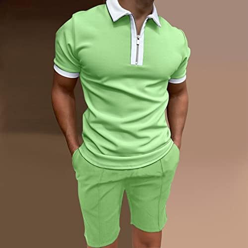 Машки кратки комплети летни кратки ракави Полои и шорцеви сет, 2 парчиња облека за облека плус големина на секојдневен спортски костум