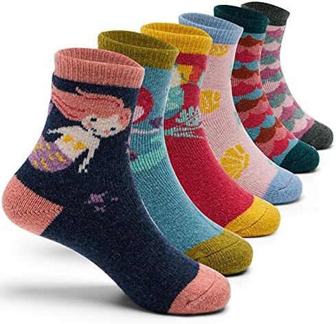 Qterdiz Момци волна чорапи деца дебели зимски топли чорапи термички екипи чорапи за момчиња простор 6 пакувања