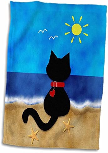 3Д Роуз Симпатична Црна Мачка Летна Плажа Време Забава TWL_182626_1 Пешкир, 15 x 22