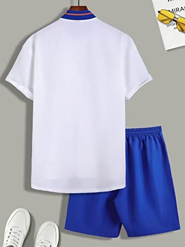 Nibhz Облека со две парчиња за мажи мажи, графички бејзбол јака кошула и шорцеви за половината за влечење