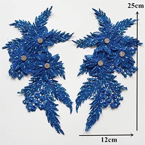 N/A 2 парчиња сини секвенци извезени апликации шија сјај цвет, венчаница на облеката за невестински фустан, занаетчиски занаети