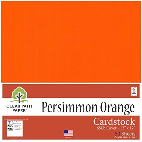 Персиммон портокал картон - 12 x 12 инчи - капакот од 65lb - 50 листови - чиста хартија за патека