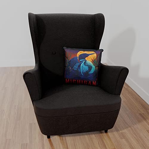 Мичиген Моонданс Лун платно фрли перница за кауч или софа дома и канцеларија од нафта сликарство од уметникот Кари Лер 18 x 18.