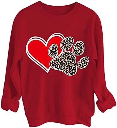 Денот на в Valentубените кошула за жени, Loveубовни срцеви графички маички со екипаж со долги ракави лабави вклопени врвови за џемпери