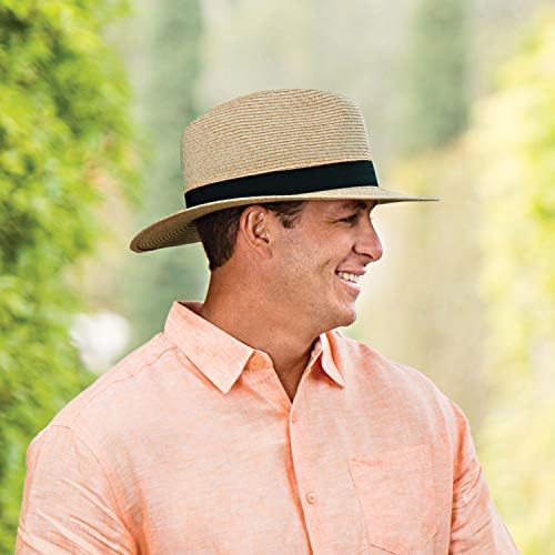 Компанија за капачиња на Wallaroo Hat Man's Palm Beach Hat - UPF 50+ 2 3/4 Полистерска плетенка за облик на облик на облик на прилагодување на