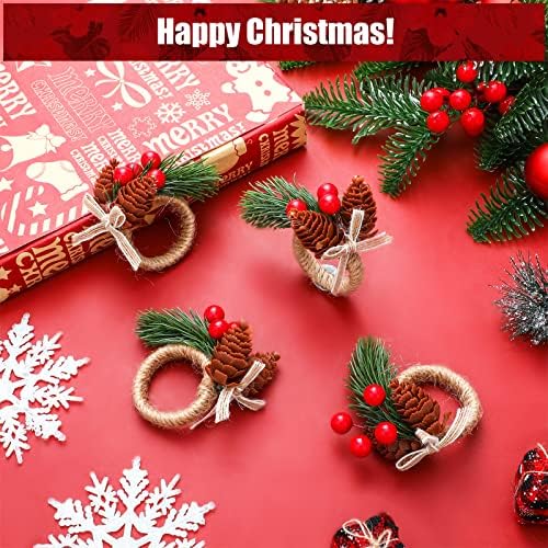 12 парчиња божиќни салфетки прстени држачи за бор конуси Поинтетија од тиква од тиква од салфетка за Божиќ за Божиќ на благодарноста роденденска
