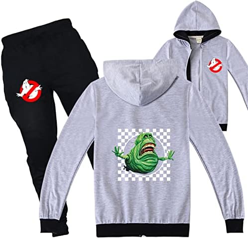 Pister Unisex деца целосна поштенска јакна и сет на џемпери, Ghostbusters Graphic Graphic Long Schaive Sweatshirt со аспиратор за