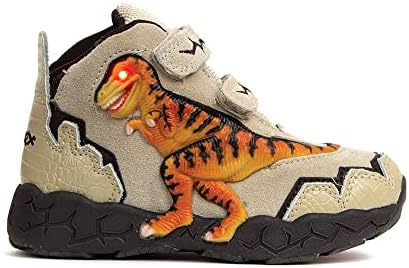 Динозоли 3Д Т-Рекс трепкање предводени чевли со високи деца со диносаурус. Лесни патики за деца. Тан мали деца со 11 големина.