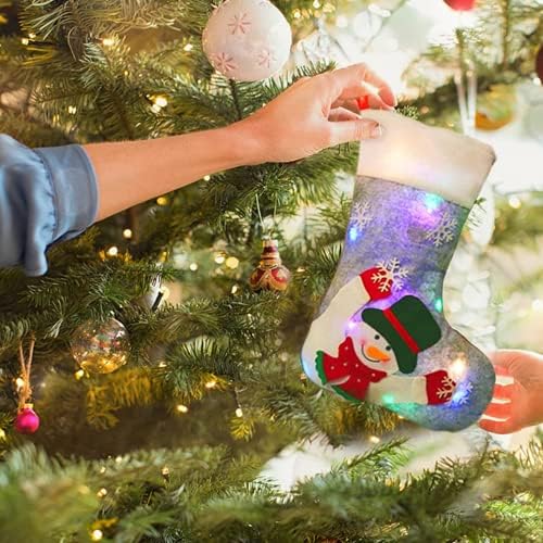 N / B 3PCS Божиќни чорапи поставени чорапи торба за подароци, Дедо Мраз, снежен човек, ирваси Божиќ, виси порибување, со LED