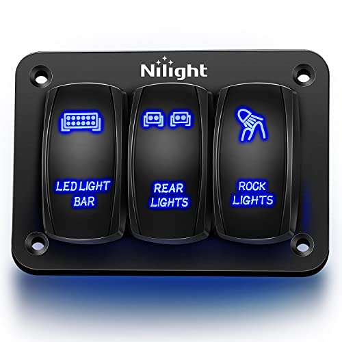 Nilight - 90105C 3 Gang Aluminum Rocker Switch Danel 5 Pin IN/OFF Пред -жичен панел за прекинувач за вклучување со држач за прекинувачи со