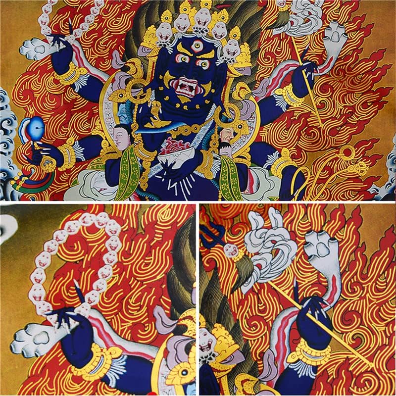 Гандана Шест вооружена Махакала, тибетанска Танга сликарска уметност, будистичка брокада на Танга, таписерија на Буда со свиток