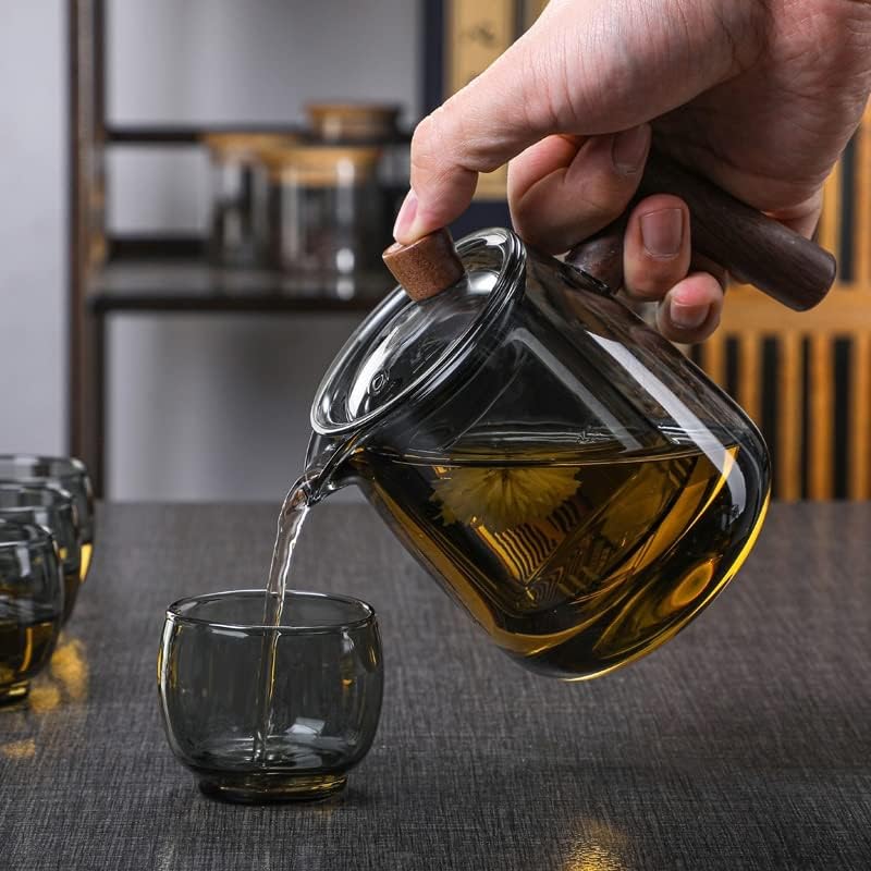 UXZDX Транспарентен чај од чај од чај, дрвена рачка рачка рачка, котел чај чај вода од раздвојување меур чајник чајник
