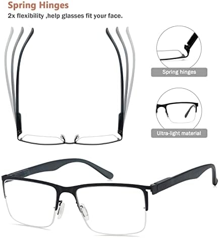 Очила за читање со 4-пакувања со 4-пакувања за читање на лесен метален правоаголник за мажи