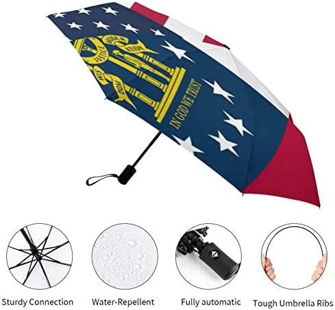 Американско И Грузиско Државно Знаме Ветроупорно Патување 3 Пати Автоматски Чадор Компактен Прирачник За Преклопување Виножито