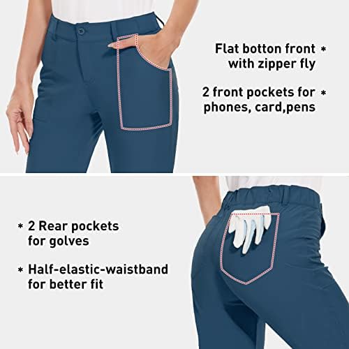 M Moteepi женски голф панталони лесни затегнати панталони за пешачење со џебови тенок вклопување облека за голф