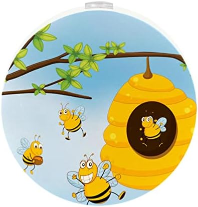 2 приклучок за приклучок за пакување предводена ноќна светлина мед пчела со сензор за самракот до заби за детска соба, расадник,