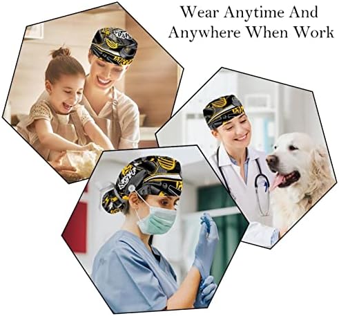 Capенска капа за капаче со долга коса, жолто графити медицинска сестра Работна капа со глава со лента со лента